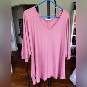 Chic Soul Pink Ribbed V-Neck Top